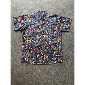 Vintage Jos A Banks Golf Print Button Up Shirt Mens XLarge 100% Cotton All Over